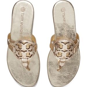 NIB Tory Burch Miller Soft Metallic Leather Sandals in Spark Gold Color Size 8.5